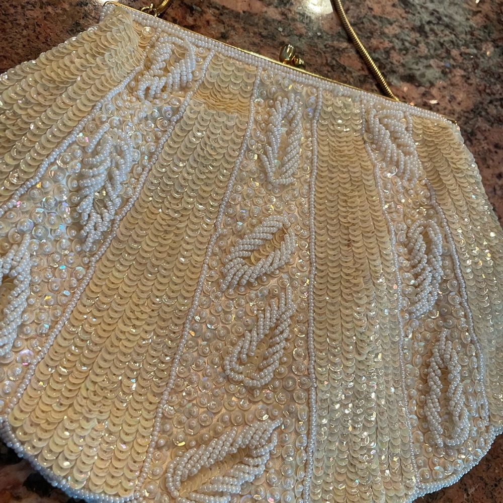 Vintage evening clutch Light yellow sequin vintage small dressy purse.